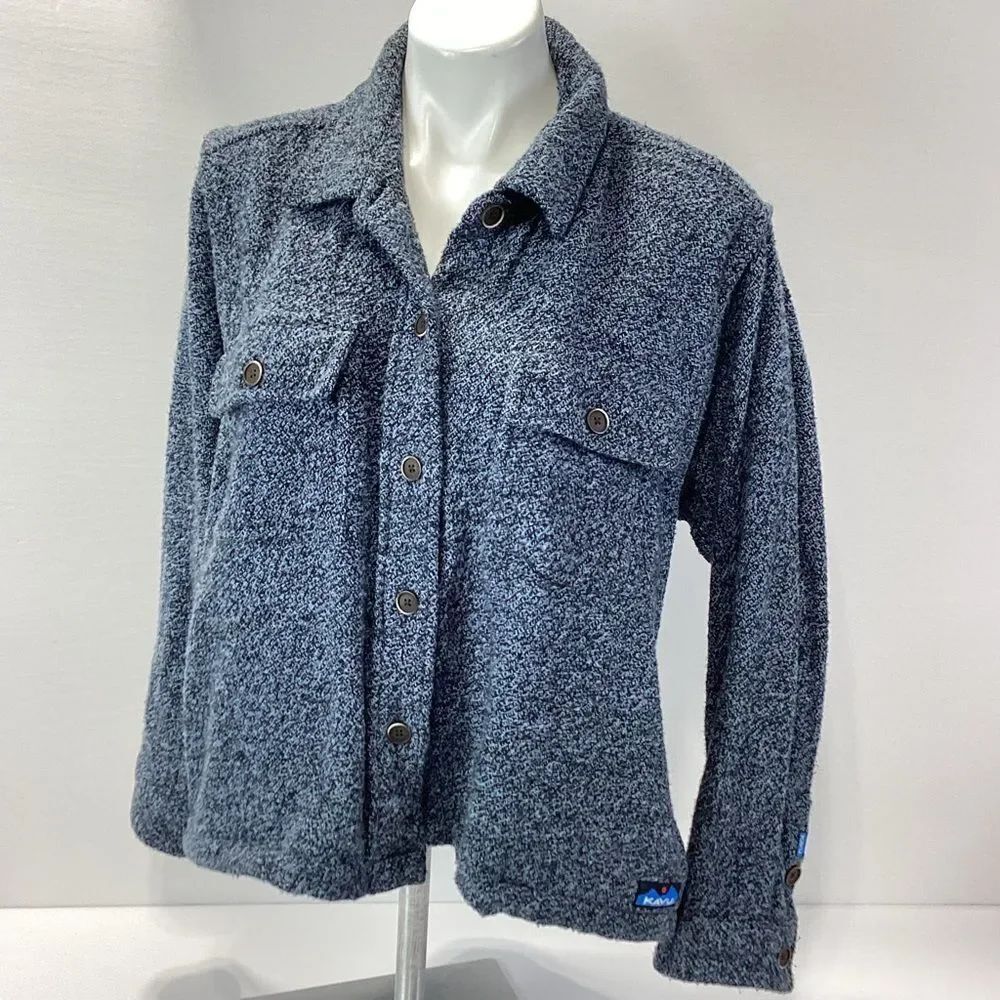 Kavu Sweater Jacket Button Front Thick Knit Cotton Heathered Blue XL Women’s